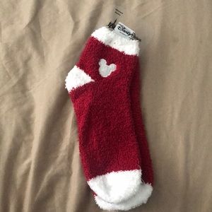 Disney red and white fuzzy socks